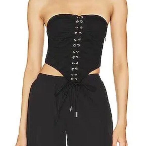 Superdown 
Ashlyn Lace Up Top Black Corset bustier strapless Revolve NWT XS - Picture 1 of 11